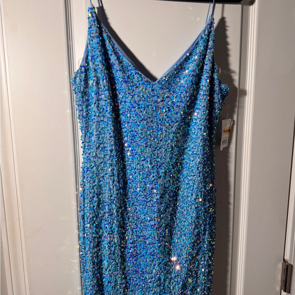 Crystal Doll Elegant Blue Sequin Dress